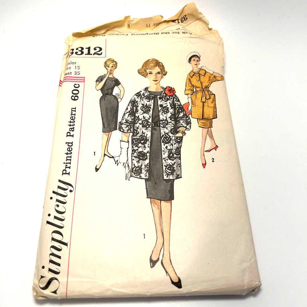 Simplicity Vintage 1960's Pattern #3312‎ Jr. Misses Dress and Coat Size 15